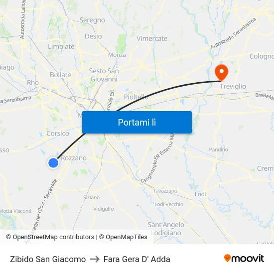 Zibido San Giacomo to Fara Gera D' Adda map
