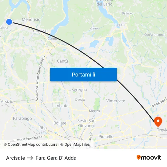Arcisate to Fara Gera D' Adda map