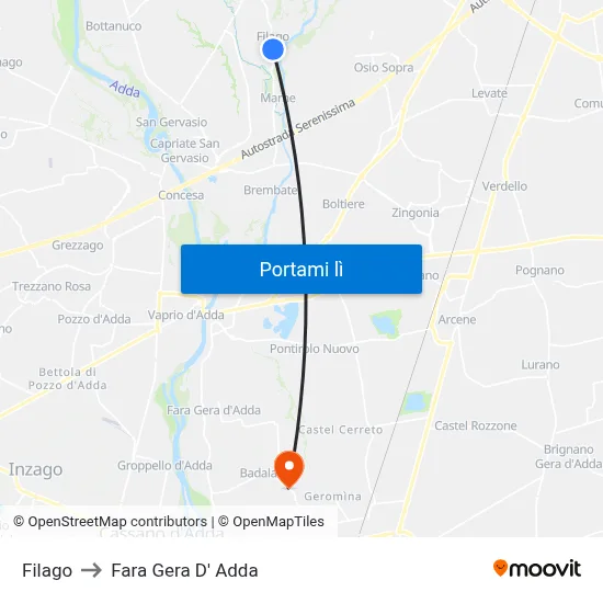 Filago to Fara Gera D' Adda map