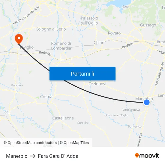 Manerbio to Fara Gera D' Adda map