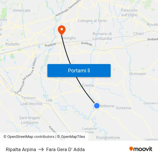 Ripalta Arpina to Fara Gera D' Adda map