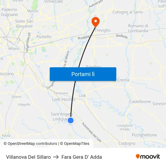Villanova Del Sillaro to Fara Gera D' Adda map