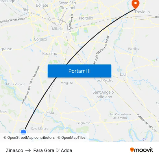 Zinasco to Fara Gera D' Adda map