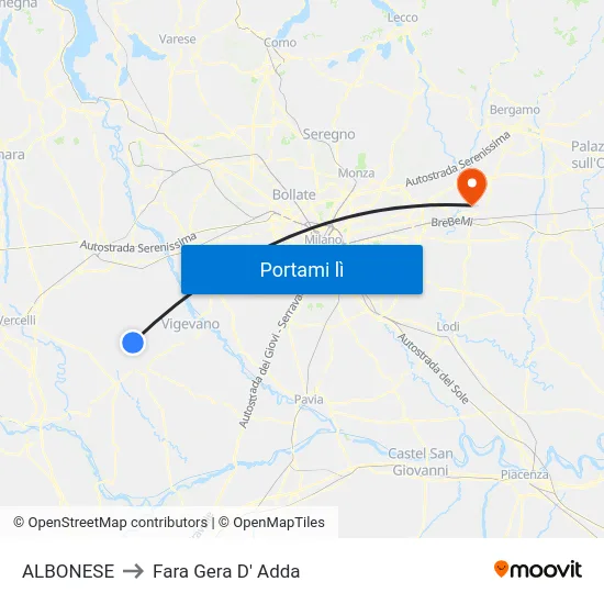 ALBONESE to Fara Gera D' Adda map