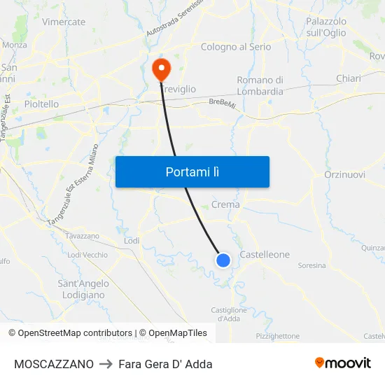 MOSCAZZANO to Fara Gera D' Adda map