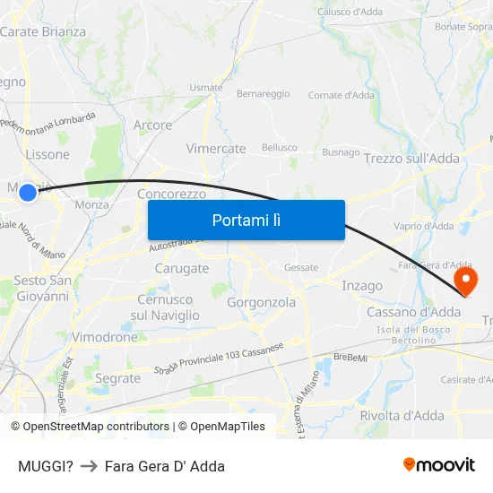 MUGGI? to Fara Gera D' Adda map