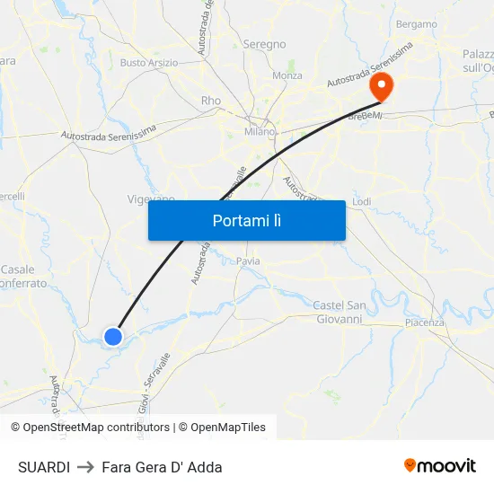 SUARDI to Fara Gera D' Adda map