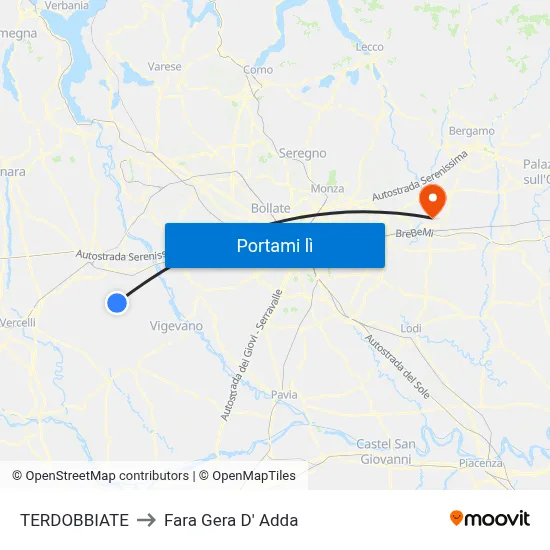 TERDOBBIATE to Fara Gera D' Adda map