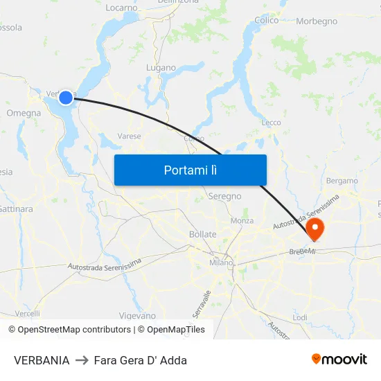 VERBANIA to Fara Gera D' Adda map