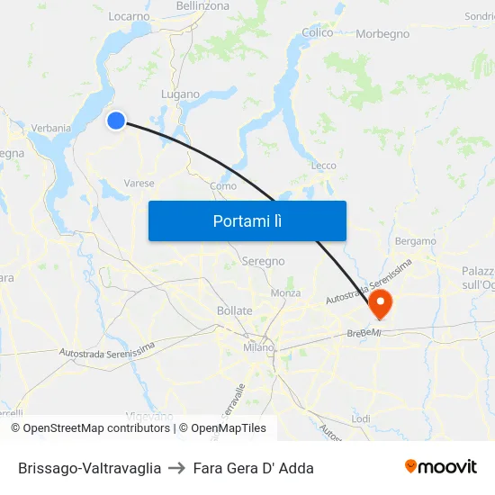 Brissago-Valtravaglia to Fara Gera D' Adda map