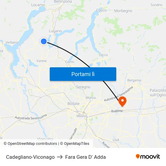 Cadegliano-Viconago to Fara Gera D' Adda map