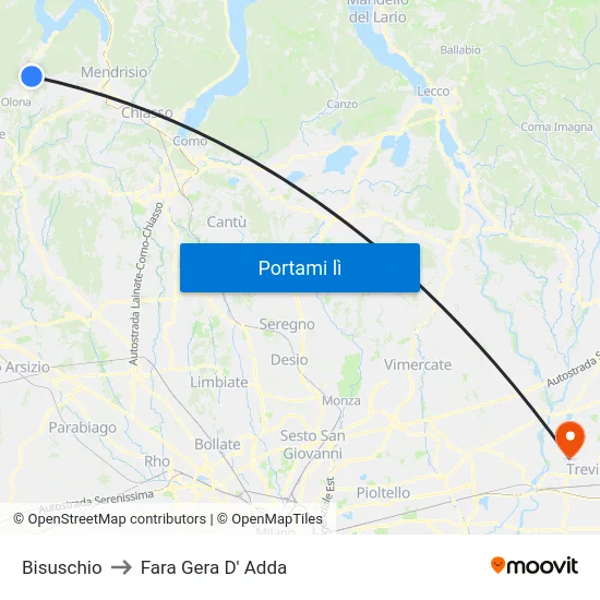 Bisuschio to Fara Gera D' Adda map