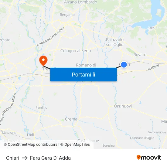 Chiari to Fara Gera D' Adda map