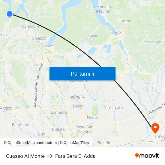 Cuasso Al Monte to Fara Gera D' Adda map