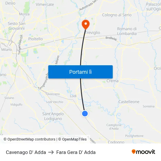Cavenago D' Adda to Fara Gera D' Adda map