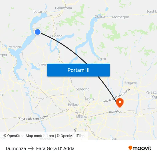 Dumenza to Fara Gera D' Adda map