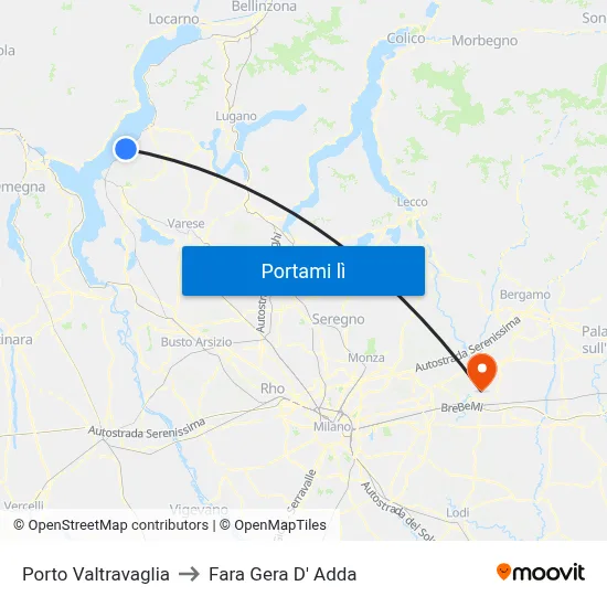 Porto Valtravaglia to Fara Gera D' Adda map