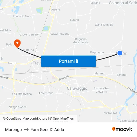 Morengo to Fara Gera D' Adda map