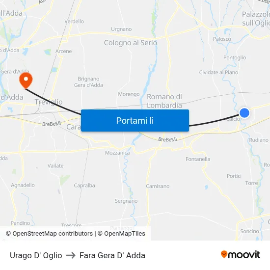 Urago D' Oglio to Fara Gera D' Adda map