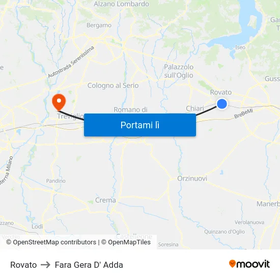 Rovato to Fara Gera D' Adda map