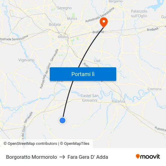 Borgoratto Mormorolo to Fara Gera D' Adda map