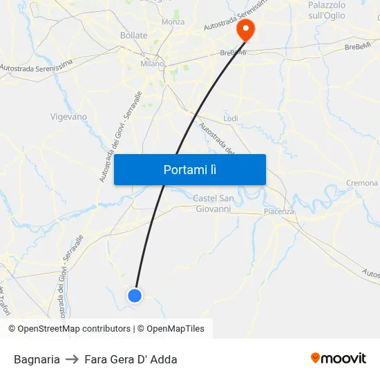 Bagnaria to Fara Gera D' Adda map
