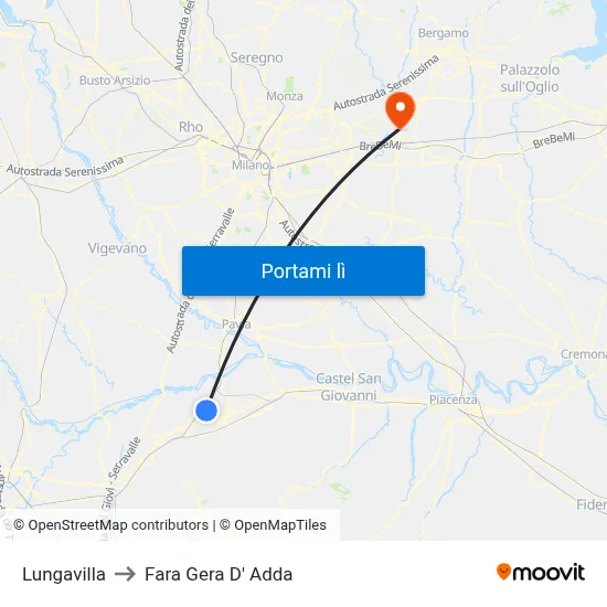 Lungavilla to Fara Gera D' Adda map