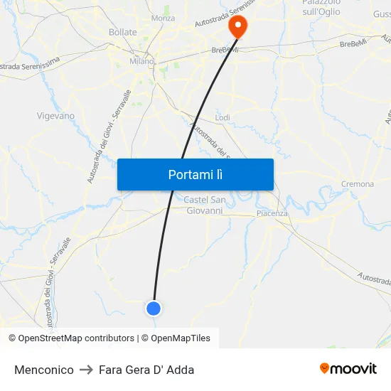Menconico to Fara Gera D' Adda map