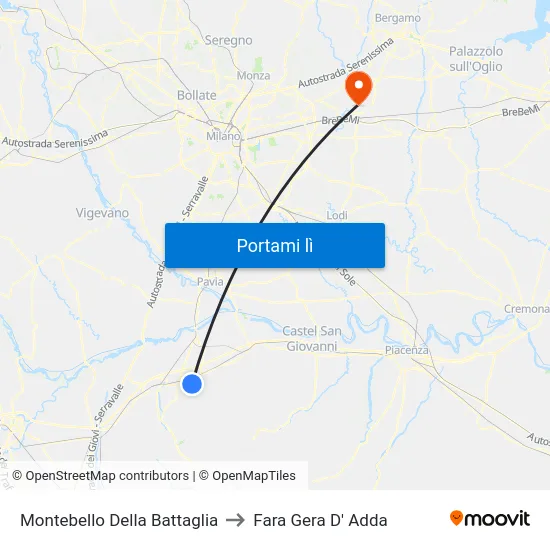 Montebello Della Battaglia to Fara Gera D' Adda map