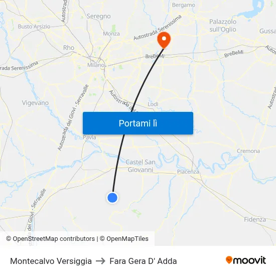 Montecalvo Versiggia to Fara Gera D' Adda map