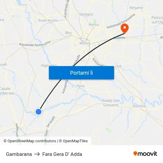 Gambarana to Fara Gera D' Adda map
