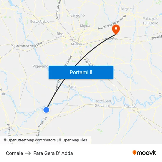 Cornale to Fara Gera D' Adda map