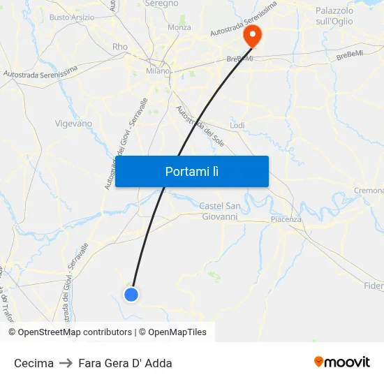 Cecima to Fara Gera D' Adda map