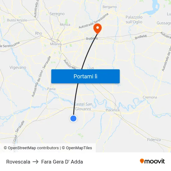 Rovescala to Fara Gera D' Adda map