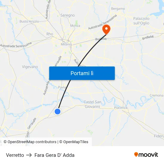 Verretto to Fara Gera D' Adda map