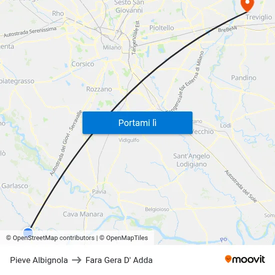 Pieve Albignola to Fara Gera D' Adda map