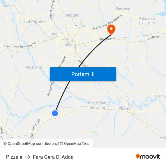 Pizzale to Fara Gera D' Adda map