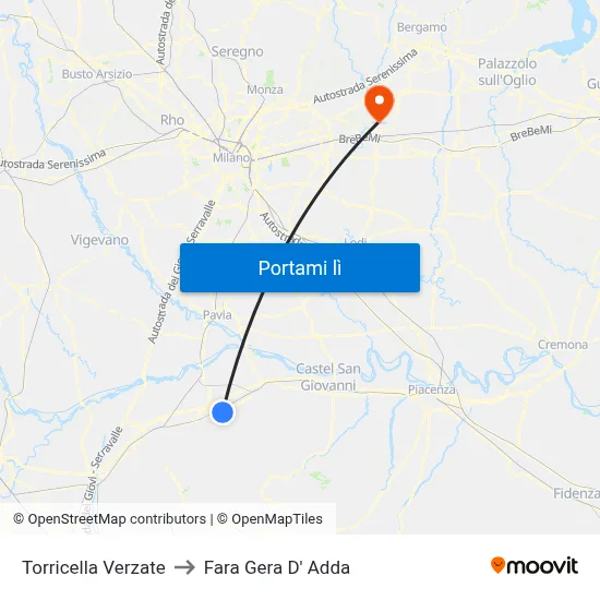 Torricella Verzate to Fara Gera D' Adda map