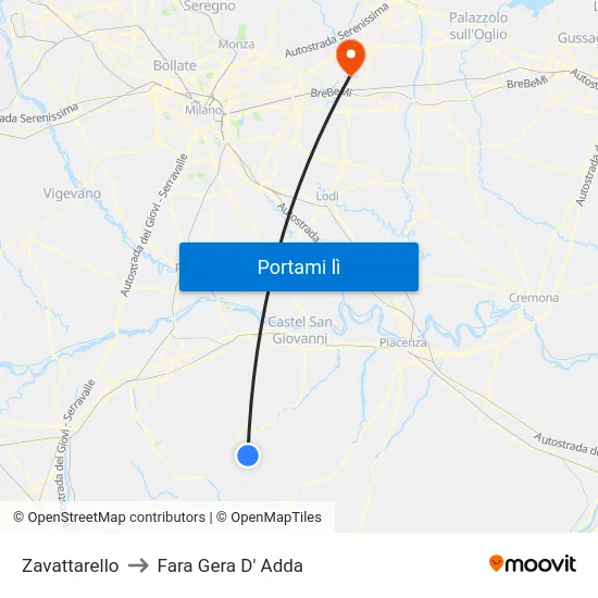 Zavattarello to Fara Gera D' Adda map