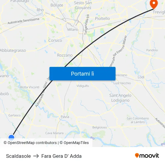 Scaldasole to Fara Gera D' Adda map