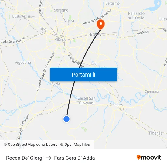 Rocca De' Giorgi to Fara Gera D' Adda map