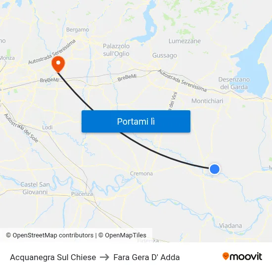 Acquanegra Sul Chiese to Fara Gera D' Adda map