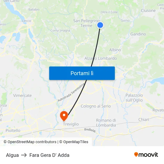 Algua to Fara Gera D' Adda map