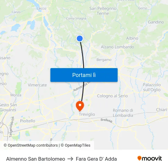 Almenno San Bartolomeo to Fara Gera D' Adda map