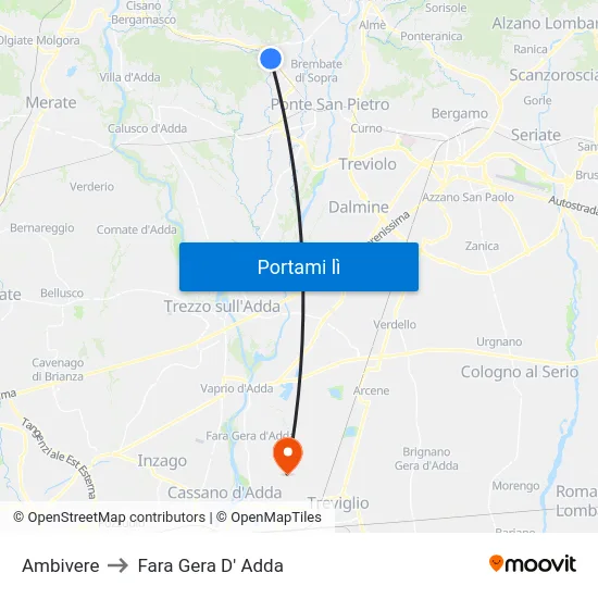 Ambivere to Fara Gera D' Adda map