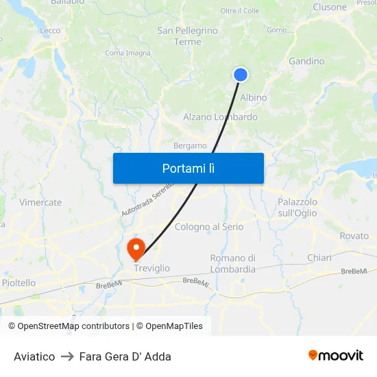 Aviatico to Fara Gera D' Adda map
