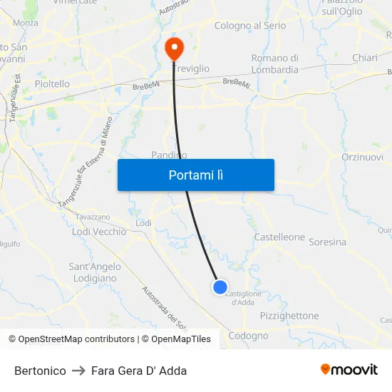 Bertonico to Fara Gera D' Adda map