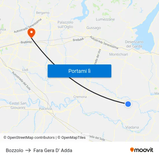 Bozzolo to Fara Gera D' Adda map