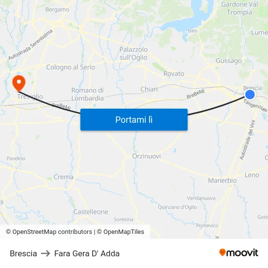 Brescia to Fara Gera D' Adda map