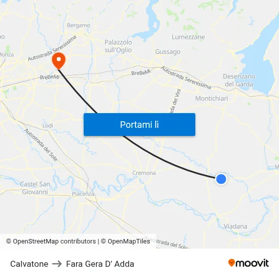 Calvatone to Fara Gera D' Adda map